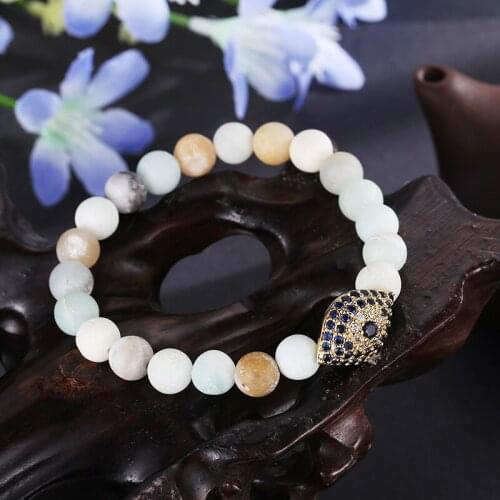 Amazon Polished Sandstone Beads Bracelet Copper Micro Inset Zircon Eye Shape Fashion Elastic Bangles for Men Women Jewelry