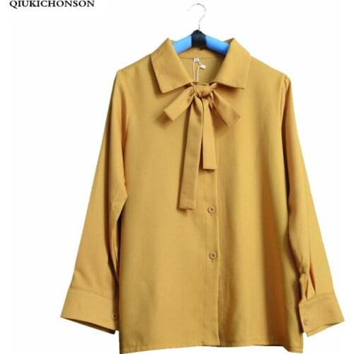 Блузки с галстуком Qiukichonson China At AliExpress
