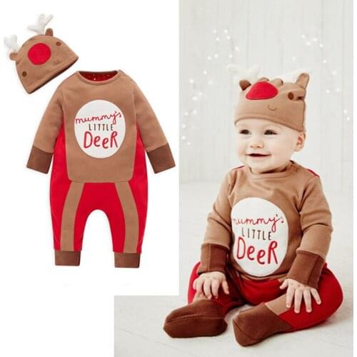 2Piece/0-18Months/Christmas Baby Clothes For Newborn Costume Boys Rompers Cartoon Letter Jumpsuit+Hat Infant Clothing Set BC1193