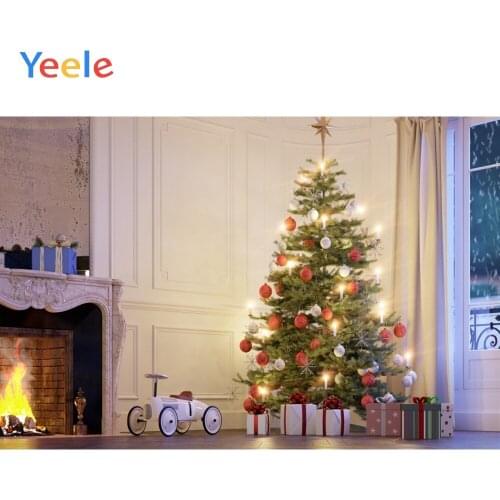 Christmas Decoration Gift Fireplace Window Curtain Ball Backdrop Photography Custom Photographic Background For Photo Studio