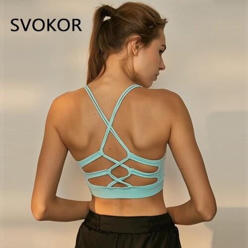 SVOKOR Sexy Sport Shirt Women Sports Bra Fitness Underwear Push Up Crop Top Running Gym Clothes Cross Back Tank Workout Vest