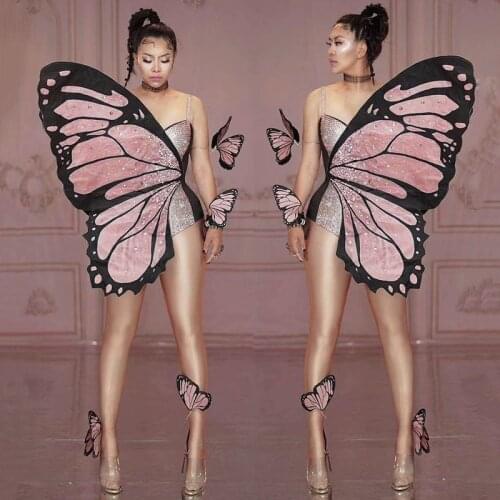 Adult Women Sexy Nightclub Costumes Wings Stage Costume Singer Dancer Model Catwalk Clothes Crazy Party DJ Bodysuit DT2474