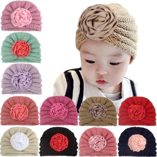 YALOODE 1Pcs Newborn Baby Hats Multicolor Flower Cotton Knitted Boy Girl Boy Hat Winter Warm Soft Kids Cap