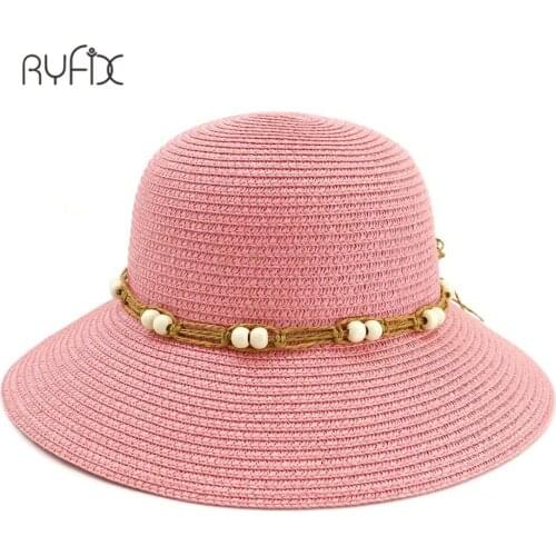 Summer Solid Raffia Straw Bucket Hat Cap Foldable Crocheted Straw Hat Girls Large Brim Beach Sun Hats for women HA200