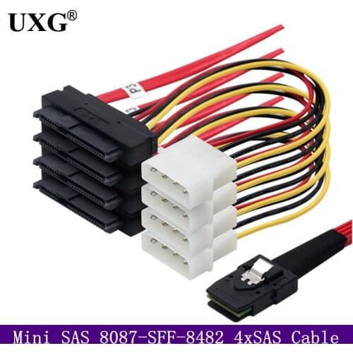 Internal Mini SAS 36-Pin SFF-8087 To 4 SAS 29-Pin SFF-8482 Cable With 4Pin Power Connector Core Wire For SAS Hard Drive 1m