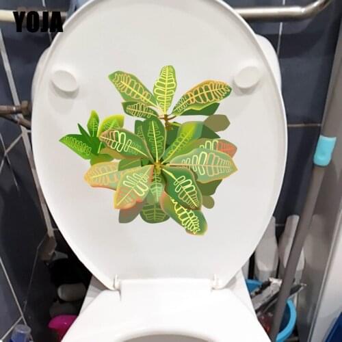YOJA 21.5X21.9CM Green Tropical Plant Creative Toilet Seat Stickers Home Room Wall Decor T1-1627