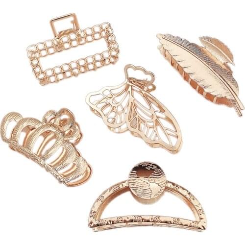 Korean Simple Temperament Geometric Metal Grip Gold Plated European and American Leaf Spring Clip Butterfly Crown Top Clip