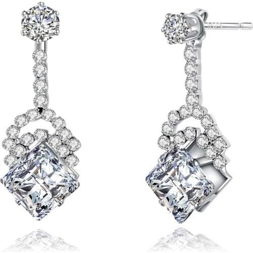 New Brand Earrings for Women White Cubic Zirconia Stone Earrings 925 Sterling Silver Party Fashion Jewelry