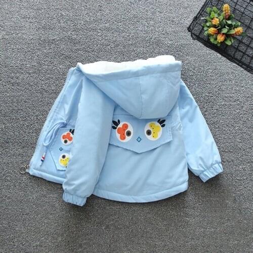 Winter Girls Korean Style Plus Velvet Jacket Girl Baby Cartoon Pattern Thick Little Goldfish Hooded Windbreaker