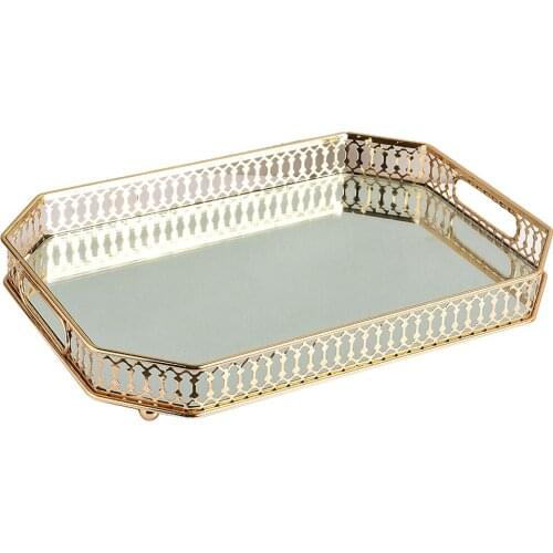 Golden Metal Fruit Food Basket Holder Table Decorative Serving Tray Organizer