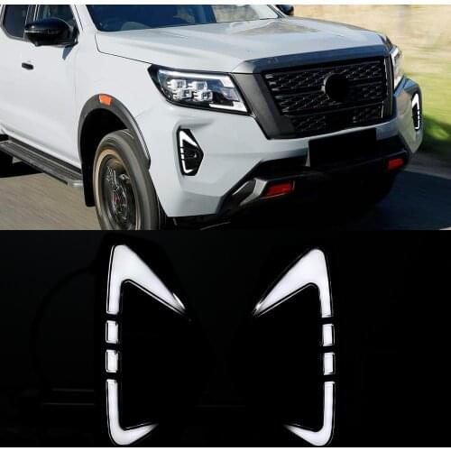 Car Flashing 1Pair LED DRL Fog Lights for Nissan NAVARA NP300 2021 Fog Light Fog Lamp Cover Daytime Running Light turn signal