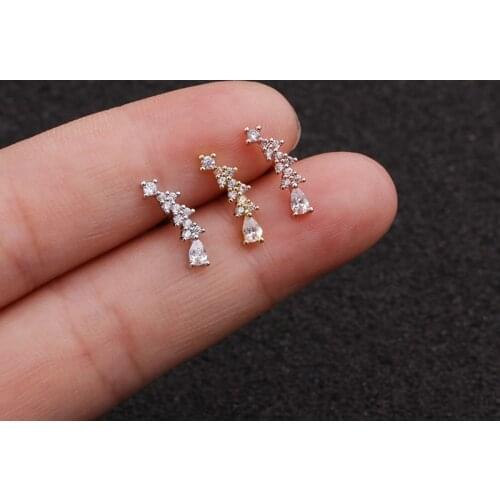 1PC New Classic Flower Crown Cz Ear Studs Helix Piercing Cartilage Earring Conch Rook Tragus Stud Labret Back Piercing Jewelry
