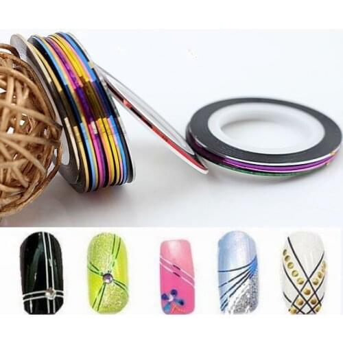 10 Mixed Color Laser Rolls Striping Tape Line Nail Art Sticker 0.8mm
