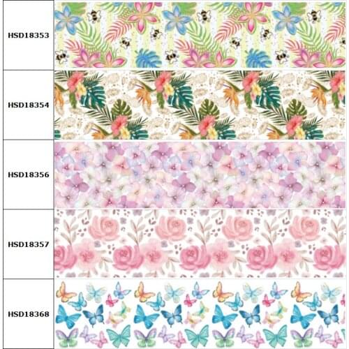 10yard Flower Butterfly Bee Cartoon Printed Grosgrain Ribbon Accessory Hairbow Headwear Decoration DIY Wholesale OEM 38MM 75MM