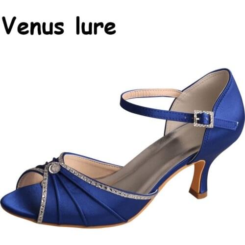 23 Colors Satin Blue Mary Jane Shoes Sandals Mid Heel Peep Toe Ladies Shoes