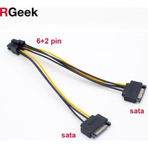 2 SATA Power to 8 Pin (6+2) PCI Express PCI-E Video Card Power Cable Adapter