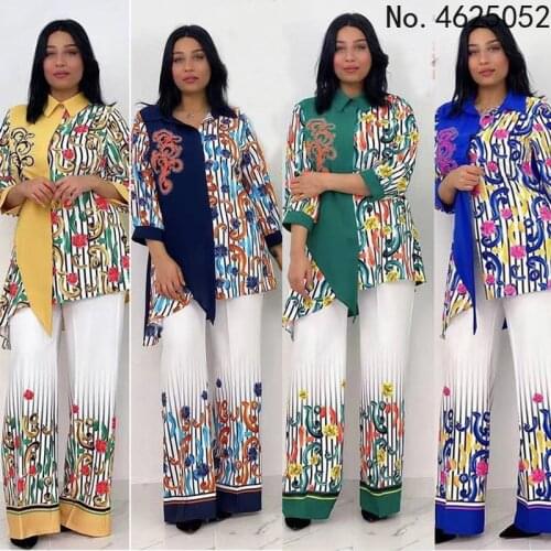Africa Clothes 2021 African New Dashiki Fashion Striped Flower Suit Top Trousers Super Elastic Party for Women Outfits