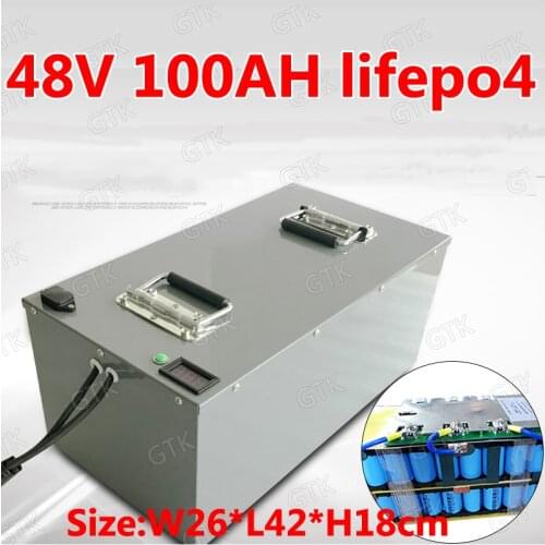 GTK 48v 100ah Lifepo4 battery with BMS for 7000W agricultural machine tricycle motorcycle boat car scooter ebike +10A charger