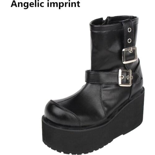 Angelic imprint mori girl Women platform punk cosplay shoes lady lolita Boots woman ankle boots high heels wedges pumps 33-47