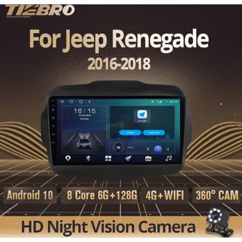 TIEBRO 2 Din Android 10.0 Car Radio For Jeep Renegade 2016 2017 2018 Car Stereo With Screen Multimedia Player GPS Navigation DVD