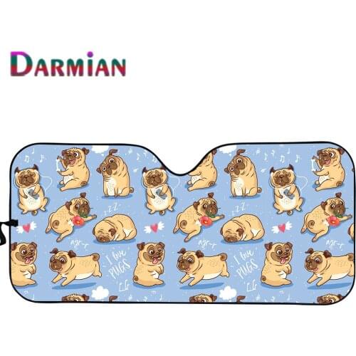 Car Windshield Foldable Sun Shades Cute Funny Pug Cartoon Pupies Durable Anti UV Heat Protection Auto Shades Acessories 2021 Hot