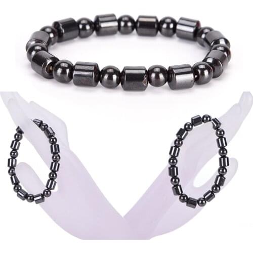 Women Magnetic Bracelet Beads Hematite Stone Therapy Health Care Magnet Hematite Beads Bracelet Mens Slimming Bracelets Black