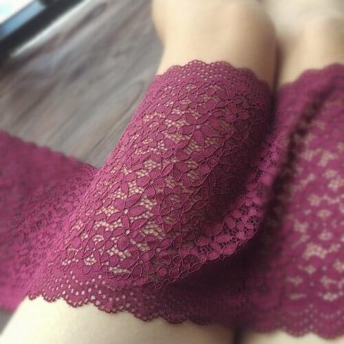 19cm 2meters/lot Spandex Elastic Wine RED Fuchsia Flower Lace Trim Hollow Out Garment Accessories Z1331