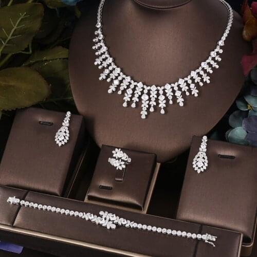 Jankelly Nigeria 4pcs Bridal Zirconia Jewelry Sets For Women Party, Luxury Dubai Nigeria CZ Crystal Wedding Jewelry Sets