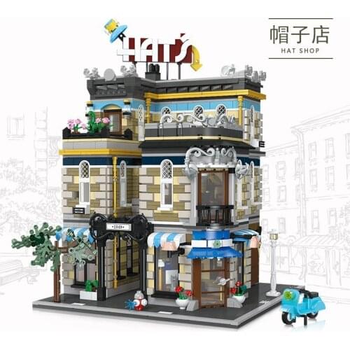 JIESTAR 89121 3140pcs Expert Street View Series Hats Store Building Blocks Bricks Kids Christmas Toy Birthday Gifts 89122 89123