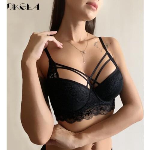 Classic Bandage Black Bra Push Up Brassiere A B C Cup Thick Cotton Underwear Sexy Bras Lace Embroidery Gather Women Lingerie