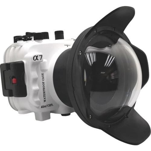 40m/130ft For Sony A7 NG Series A7R A7S underwater camera housing diving box case cover with 6" Dome port White