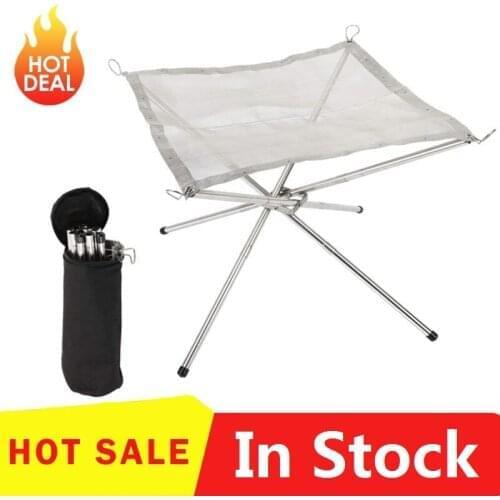 Bonfire Campfire Pit Camping Wood Stove Stand Frame Fire Rack Stainless Steel Foldable Mesh Fire Pit Outdoor Wood Heater Heating