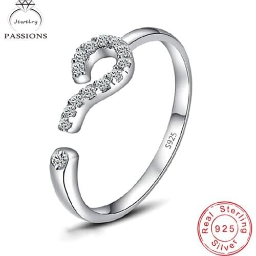 LYNNE Jewelry 925 Sterling Silver Question Mark Rhinestone Rings Wholesale Fashion Open Resizable CZ Ring Women Exquisite Gift
