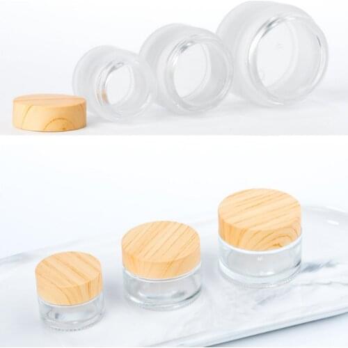Frosted Glass Jar Skin Care Eye Cream Jars Pot Refillable Bottle Cosmetic Container With Wood Grain Lid 5g 10g 15g 30g 50g 100g