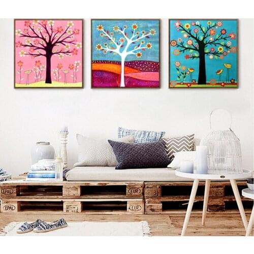 Cute Cartoon Kids Doodle Tree Picture Print on Canvas Pop Art Abstract Wall Painting for Boys and Girls Bedroom Decoration
