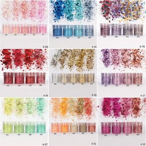 Holographic Effect Nail Glitter SET for UV Gel Polish 10ml/Jar Fine Glitter Sparkles Acrylic Nailart Glitter Manicure Dust 5jar