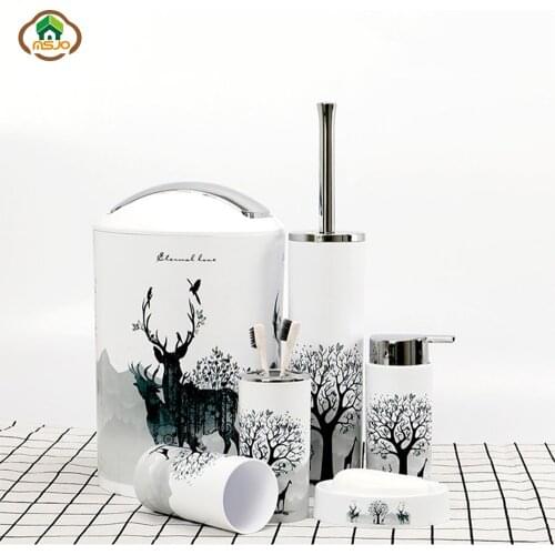MSJO Bathroom Set Nordic Home Decor Printing 6Pcs Bathroom Products Wash Dispenser Soap Toothbrush Holder Bathroom Accessories