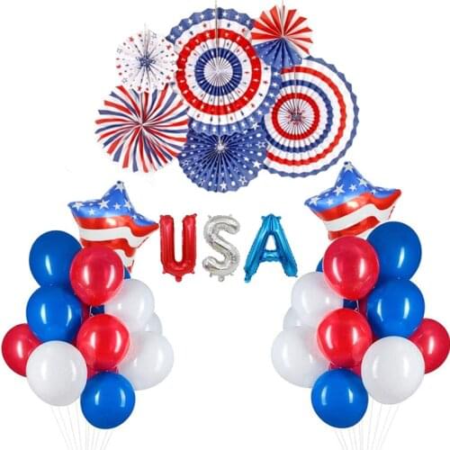 Independence Day Balloon July 4th Independence Day Decoration Party Decoration Paper Fan Flower Aluminum Foil Balloon Set