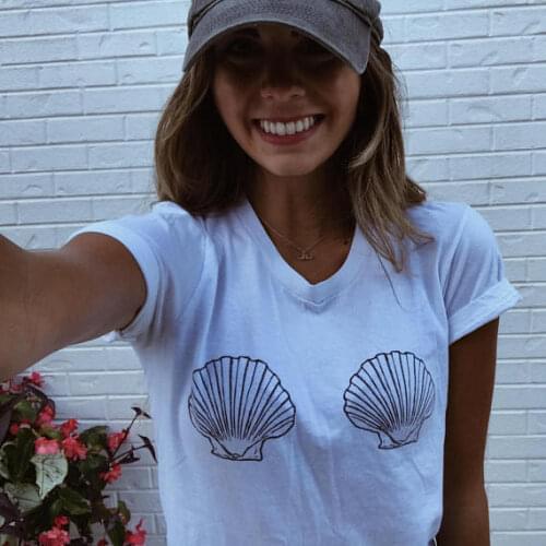 New arrival Sea shell printed t shirt funny t shirt women fashion tops hipster T shirt summer outfits casual girls tops tees