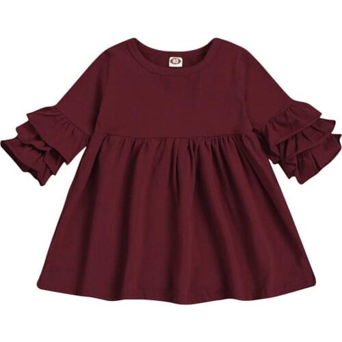 Newborn Infant Baby Girl Clothes Petal Sleeve Solid Color Dress Casual Kids Dresses for Girls 12 18 24 Months 3 Years ropa niña