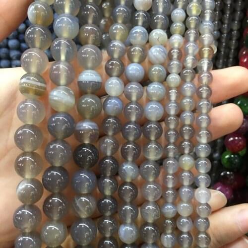 Wholesale Round Gray Agat Natural Stone Beads For Jewelry Making DIY Bracelet Necklace Material 4/ 6/8/10/ 12 mm Strand 15