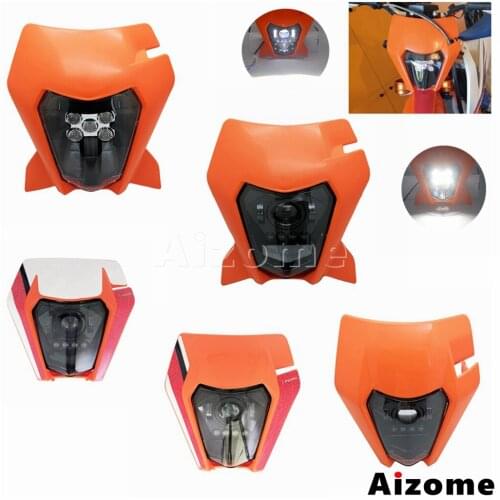 Orange LED E8 Emark Enduro Headlight Motocross Dual Sport Front Head Light Fairing For EXC XC-W Six Days EXC-F 690 SMCR TPI