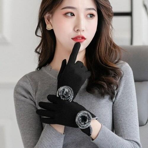 Autumn winter gloves women plus velvet touch screen gloves women driving gloves fashion hairball autumn and winter warm gloves