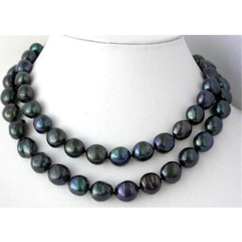 NEW 32 inches 9-10mm nature baroque black freshwater pearl necklace AAA