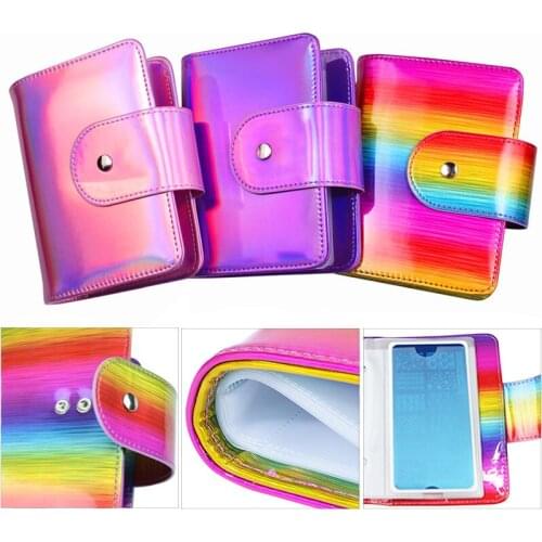 Finger Angel 20 Slots PU Nail Stamping Plates Case Rainbow/Purple/Pink 6X12cm Nail Template Organizer Storage Holder Bag#FJH16