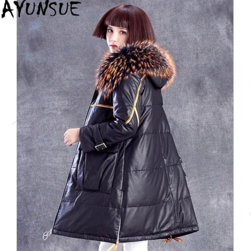 AYUNSUE Womens Fur Coat Female Real Raccoon Fur Collar Down Jacket Winter Coat Women Real Sheepskin Coat Chaqueta Mujer MY4546