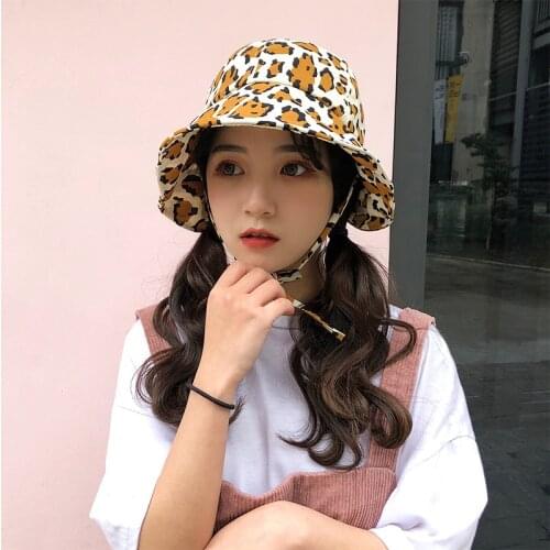 New Leopard Print Bandage Bucket Hat Ladies Girl Outdoor Travel Sun Visor Panama Japanese Fisherman Hat