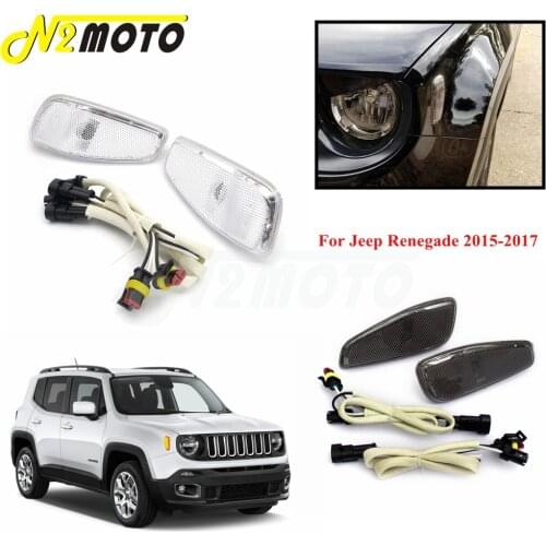 Pair ABS Clear/Smoke Lens Car Side Marker Lights Cover with Wiring Harness For Jeep Renegade 2015-2017
