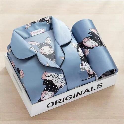 Cute Housewear Suits Ladies Pajamas Female Spring Autumn Ice Silk Long Sleeve Korean Version Pajamas Sexy Spring Summer Home