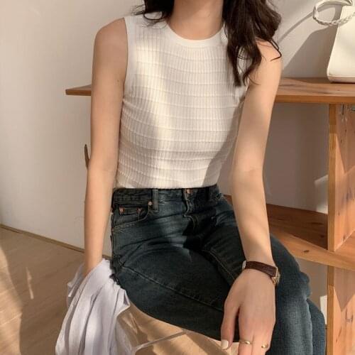 Summer temperament Tops Solid Color Base knitted vest sleeveless Sweater Korean camisole woman tops